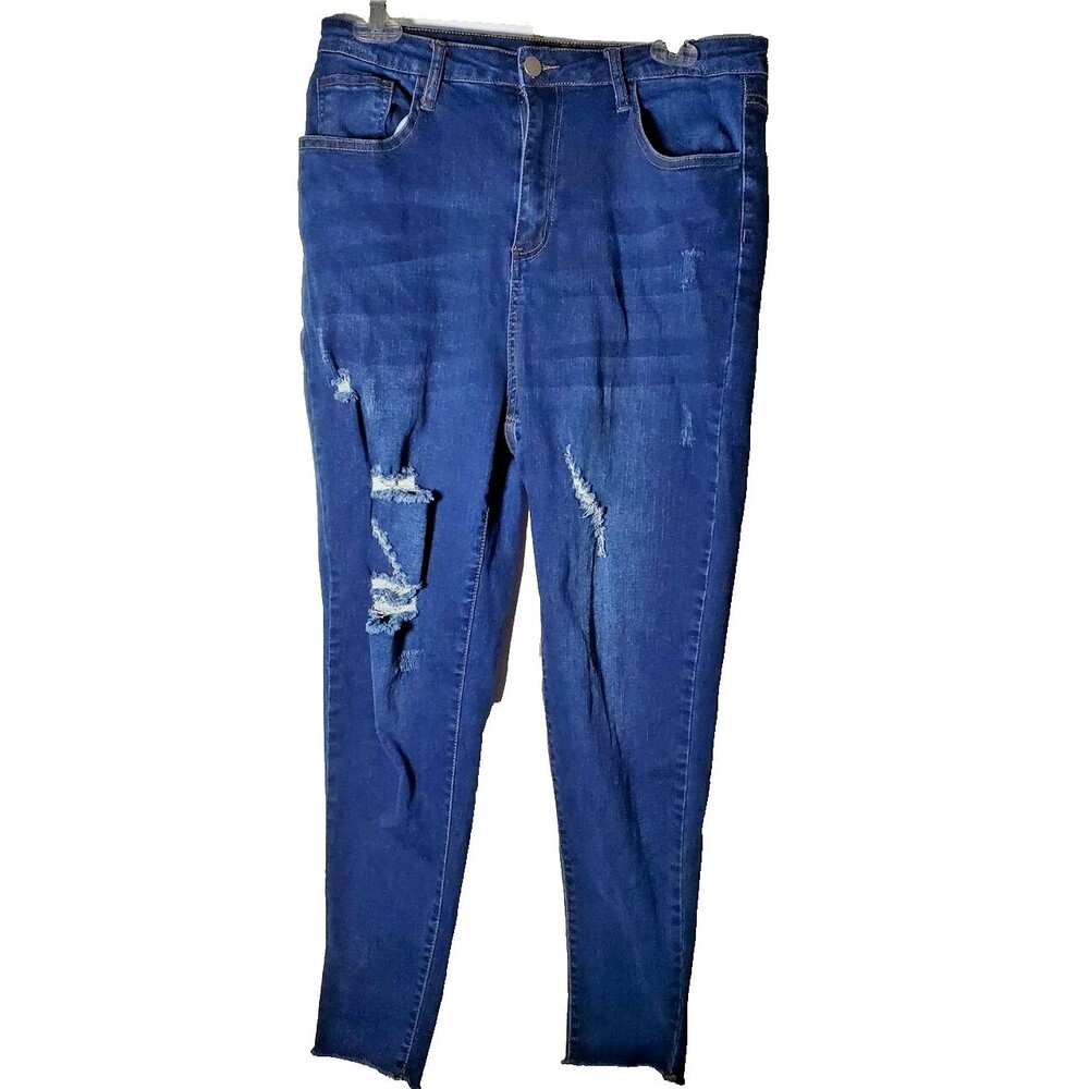 Women’s Size 14 Distressed Skinny Jeans – 80s-Inspired Ripped Stretch Denim